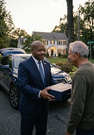 Mark delivering a package to a customer in Mt. Kisco NY